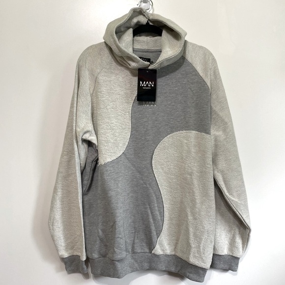 NWT boohooMAN Oversized Man Reverse Loopback Spliced Hoodie Size S - Picture 1 of 6